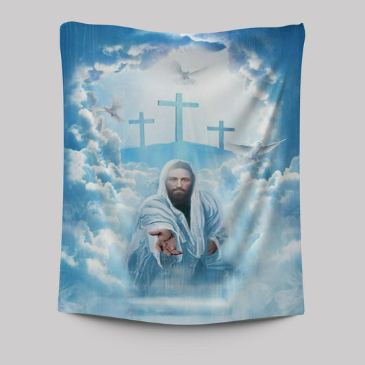 Walking With Jesus, Blue Sky, Beautiful Heaven Tapestry