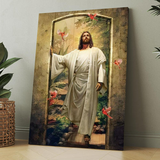 Walking With Jesus, Cardinal, Infinite Halo, The Way To Heaven Canvas, Christmas Gift for Christian
