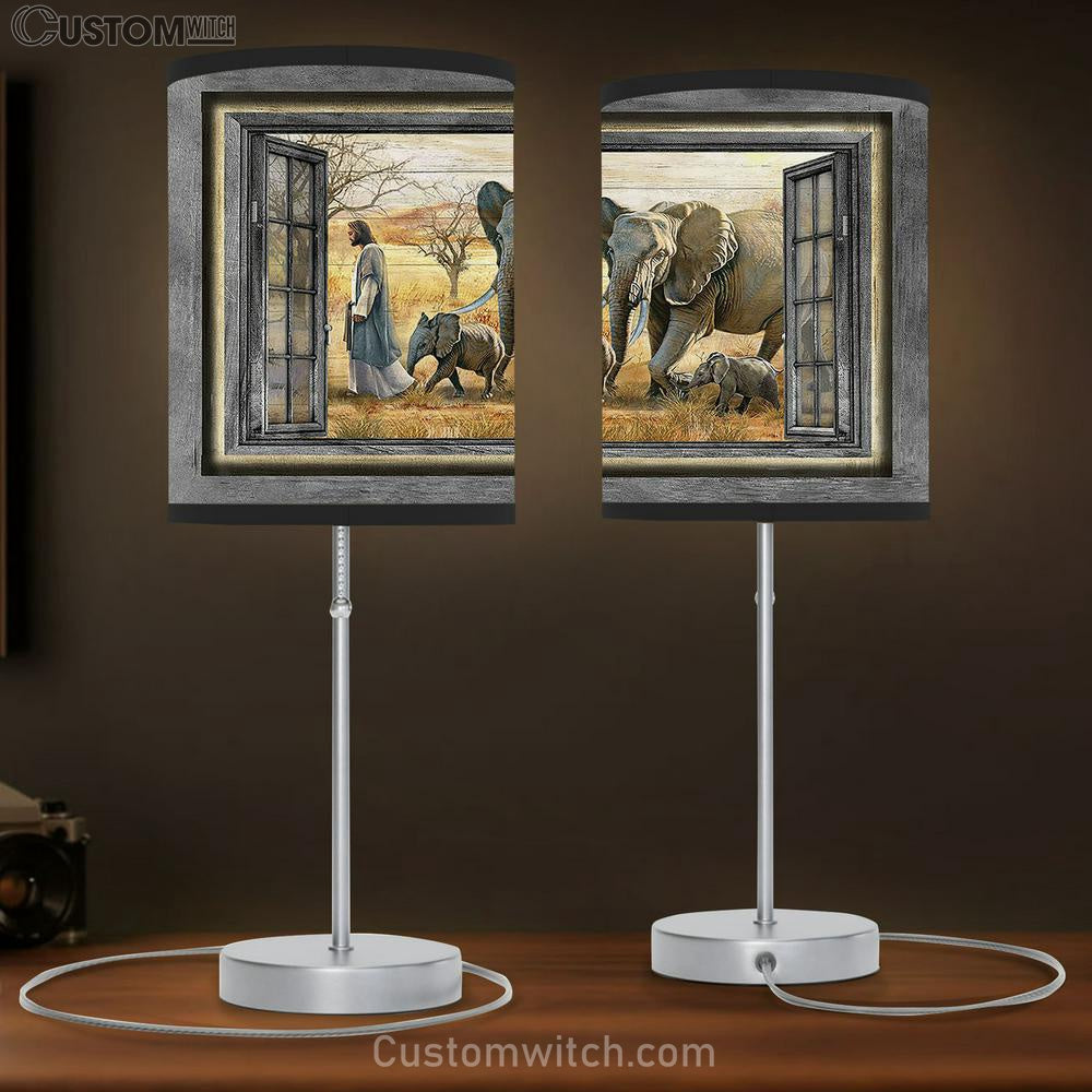 Walking With Jesus Elephant Yellow Meadow Table Lamb Art - Bible Verse Lamb Gift - Christian Bedroom Decor