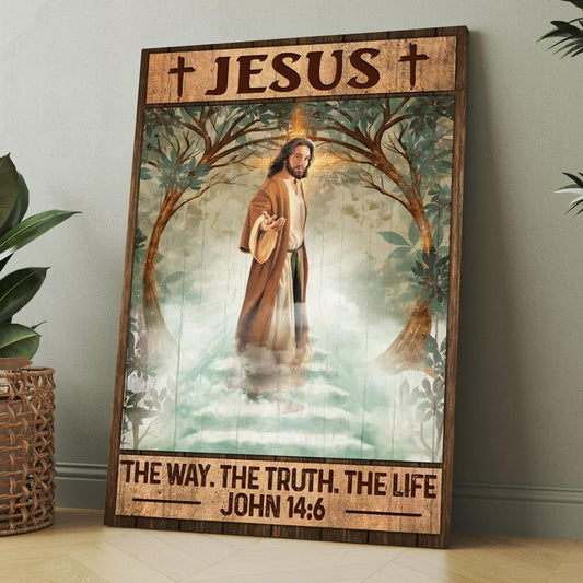 Walking With Jesus, Green Forest, Cross, Jesus, The Way, The Truth, The Life Canvas, Christmas Gift for Christian