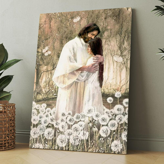 Walking With Jesus, Pretty Dandelion Field, The World In His Arm Canvas, Christmas Gift for Christian