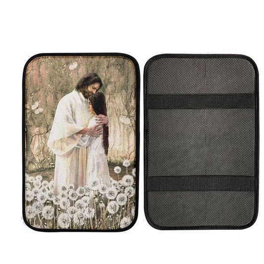 Walking With Jesus, Pretty Dandelion Field, The World In His Arm Car Center Console Cover, Car Armrest Pad, Christian Gift, Armrest Box Mat
