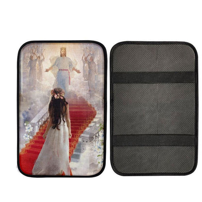 Walking With Jesus The Way To Heaven Car Center Console Cover, Car Armrest Pad, Christian Gift, Armrest Box Mat