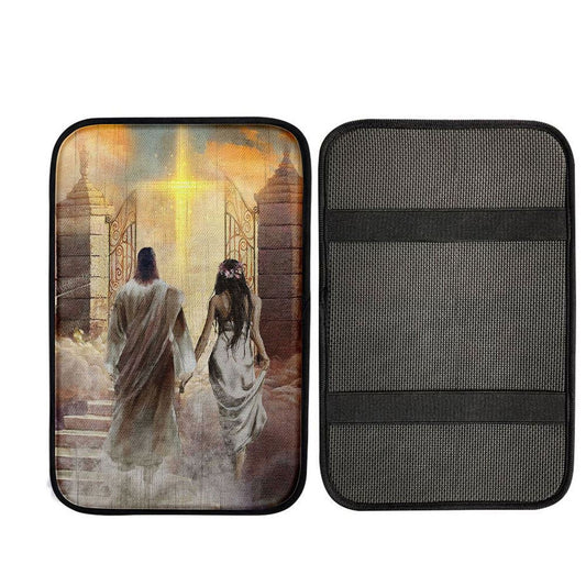 Walking With Jesus The Way To Heaven Car Center Console Cover, Bible Verse Car Interior Accessories
