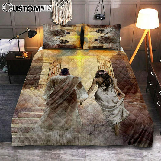 Walking With Jesus The Way To Heaven Quilt Bedding Set Art - Christian Art - Bible Verse Bedroom - Religious Home Decor