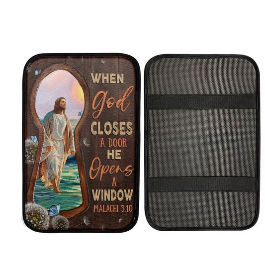 Walking With Jesus When God Closes A Door Car Center Console Cover, Car Armrest Pad, Christian Gift, Armrest Box Mat