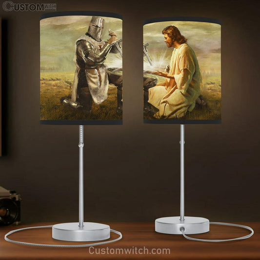 Warrior And Jesus Bible Large Table Lamb - Christian Table Lamb Prints - Religious Table Lamb Art