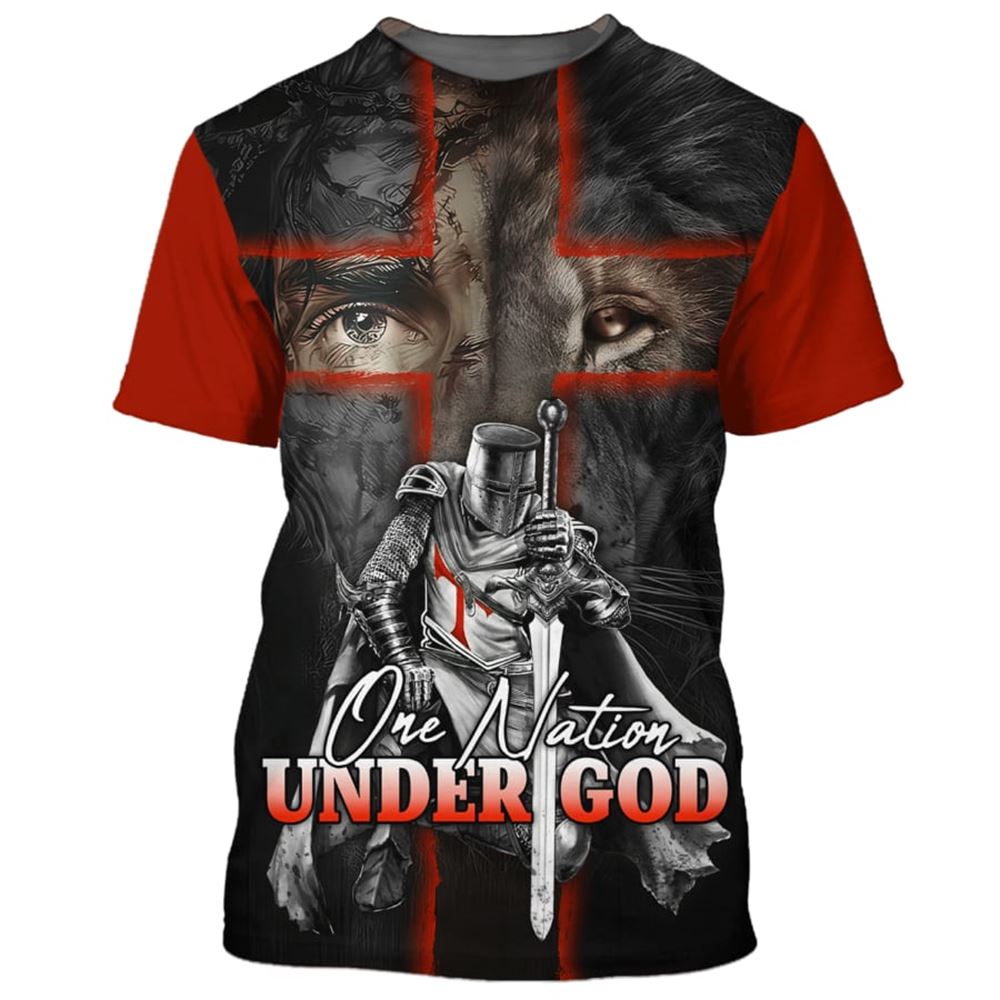 Warrior And Lion Cross All Over Print 3D T Shirt For Men And Women, Christian T-Shirt, Faith Shirt