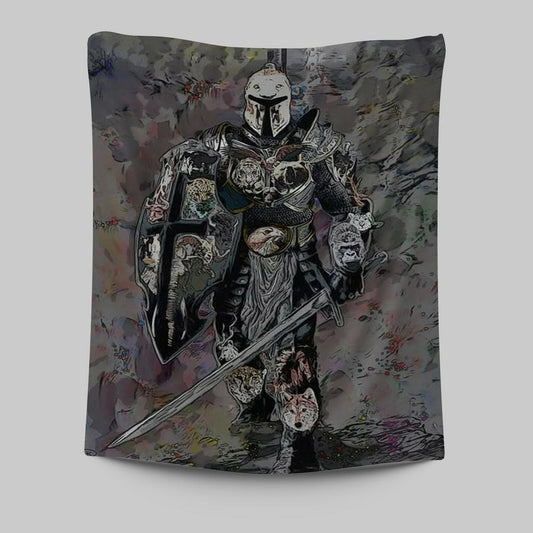 Warrior Armor Of God Tapestry Wall Art -  Christian Indoor Wall Tapestries - Religious Art