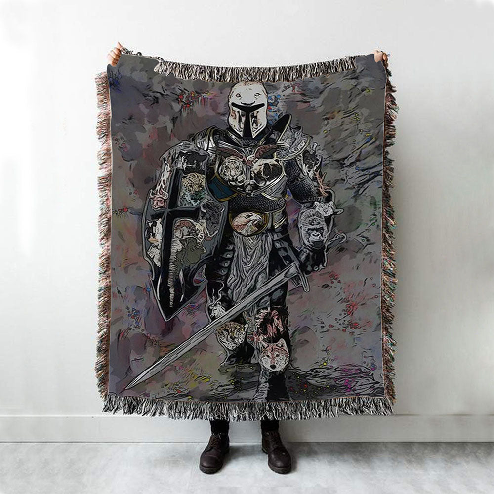 Warrior Armor Of God Woven Throw Blanket - Christian Home Decor - Religious Art