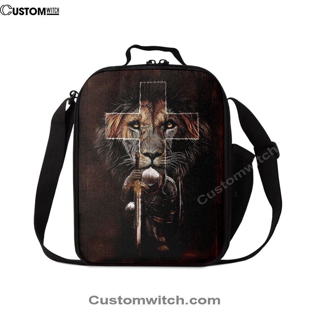 Warrior Black Lion Cross Lunch Bag For Men And Women, Spiritual Christian Lunch Box For School, Work
