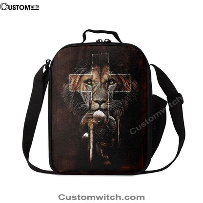Warrior Black Lion Cross Lunch Bag For Men And Women, Spiritual Christian Lunch Box For School, Work