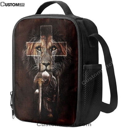 Warrior Black Lion Cross Lunch Bag For Men And Women, Spiritual Christian Lunch Box For School, Work