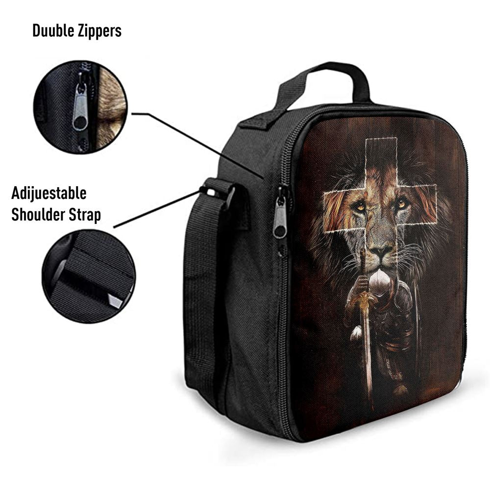 Warrior Black Lion Cross Lunch Bag For Men And Women, Spiritual Christian Lunch Box For School, Work