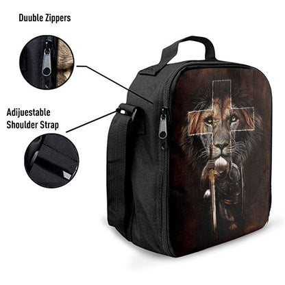 Warrior Black Lion Cross Lunch Bag For Men And Women, Spiritual Christian Lunch Box For School, Work