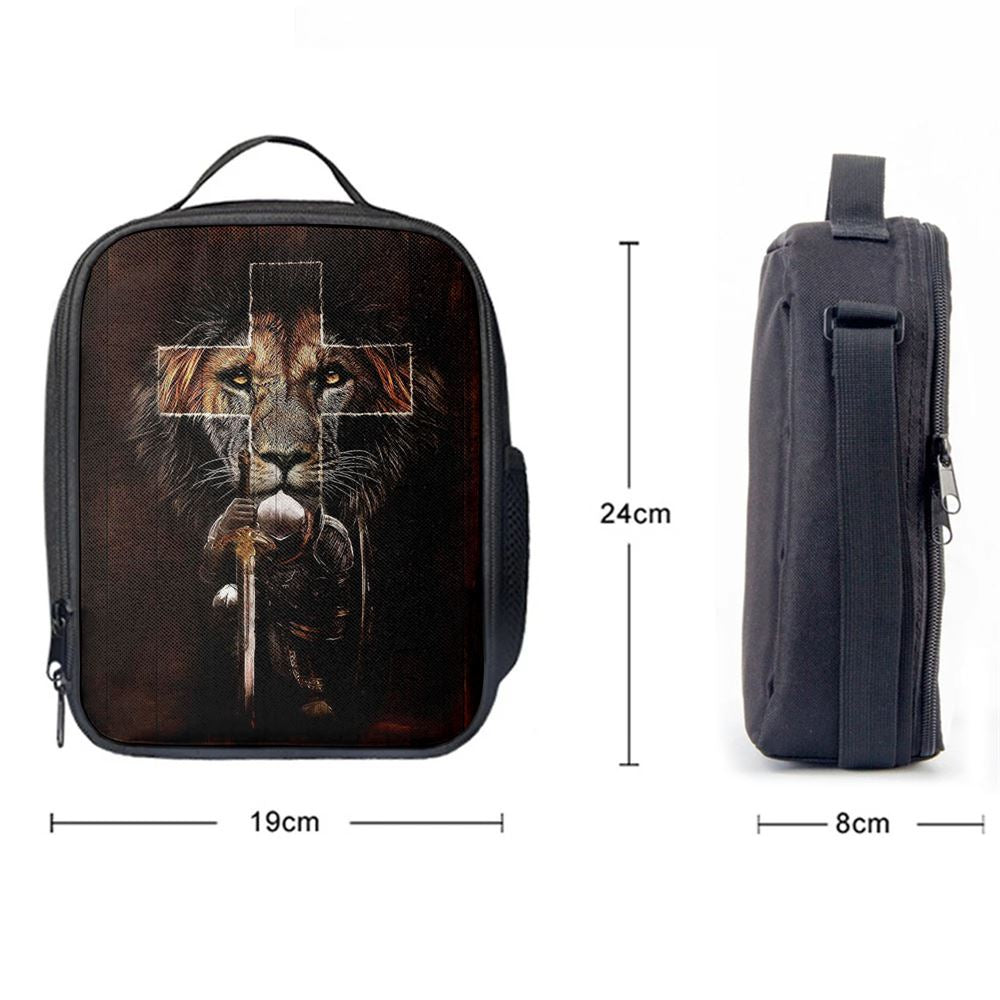 Warrior Black Lion Cross Lunch Bag For Men And Women, Spiritual Christian Lunch Box For School, Work