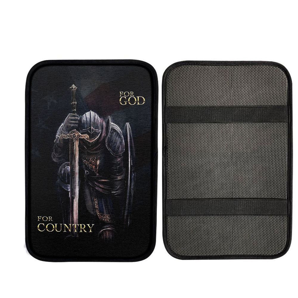 Warrior For God For Country Car Center Console Cover - Christian Warrior Car Armrest Pad, Bible Verse Car Interior Accessories