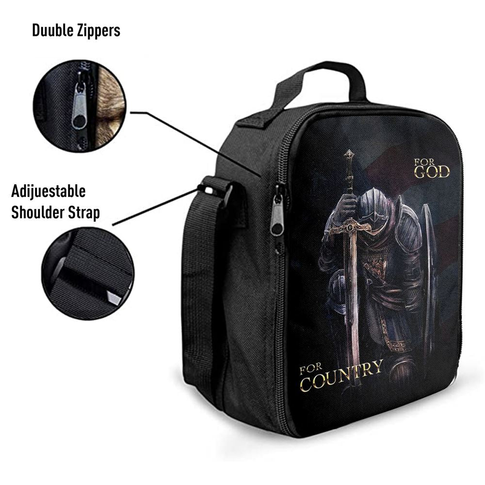 Warrior For God For Country Lunch Bag For Men And Women - Christian Warrior Lunch Bag, Spiritual Christian Lunch Box For School, Work