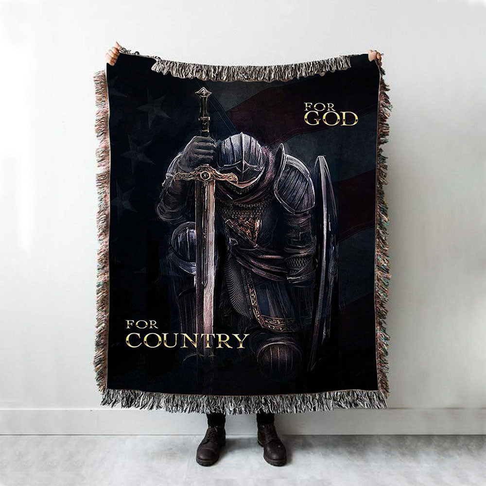 Warrior For God For Country Woven Throw Blanket - Christian Warrior Woven Blanket Prints