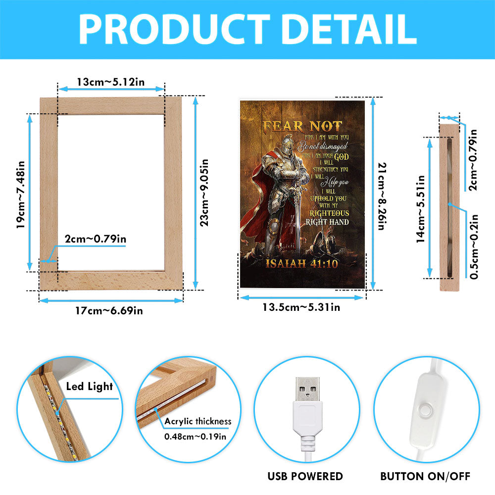 Warrior Jesus Fear Not For I Am With You Frame Lamp Art - Christian Night Light - Bible Verse Wooden Lamp