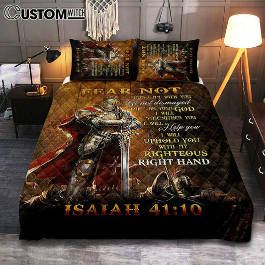 Warrior Jesus Fear Not For I Am With You Quilt Bedding Set Bedroom - Christian Quilt Bedding Set Prints - Bible Verse Quilt Bedding Set Art