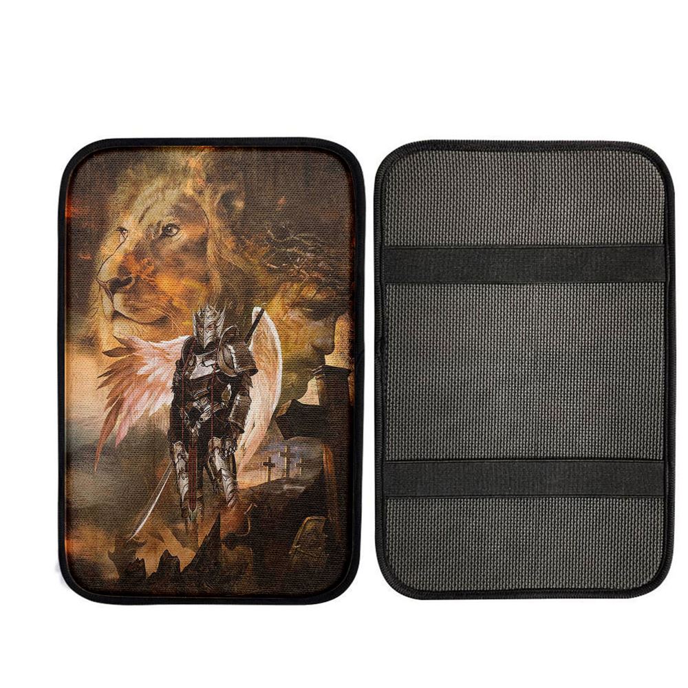 Warrior Jesus Lion Of Judah Cross Car Center Console Cover, Bible Verse Car Interior Accessories