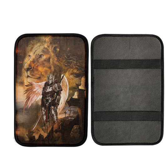 Warrior Jesus Lion Of Judah Cross Car Center Console Cover, Bible Verse Car Interior Accessories
