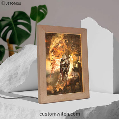 Warrior Jesus Lion Of Judah Cross Frame Lamp Art - Christian Art - Bible Verse Art - Religious Home Decor