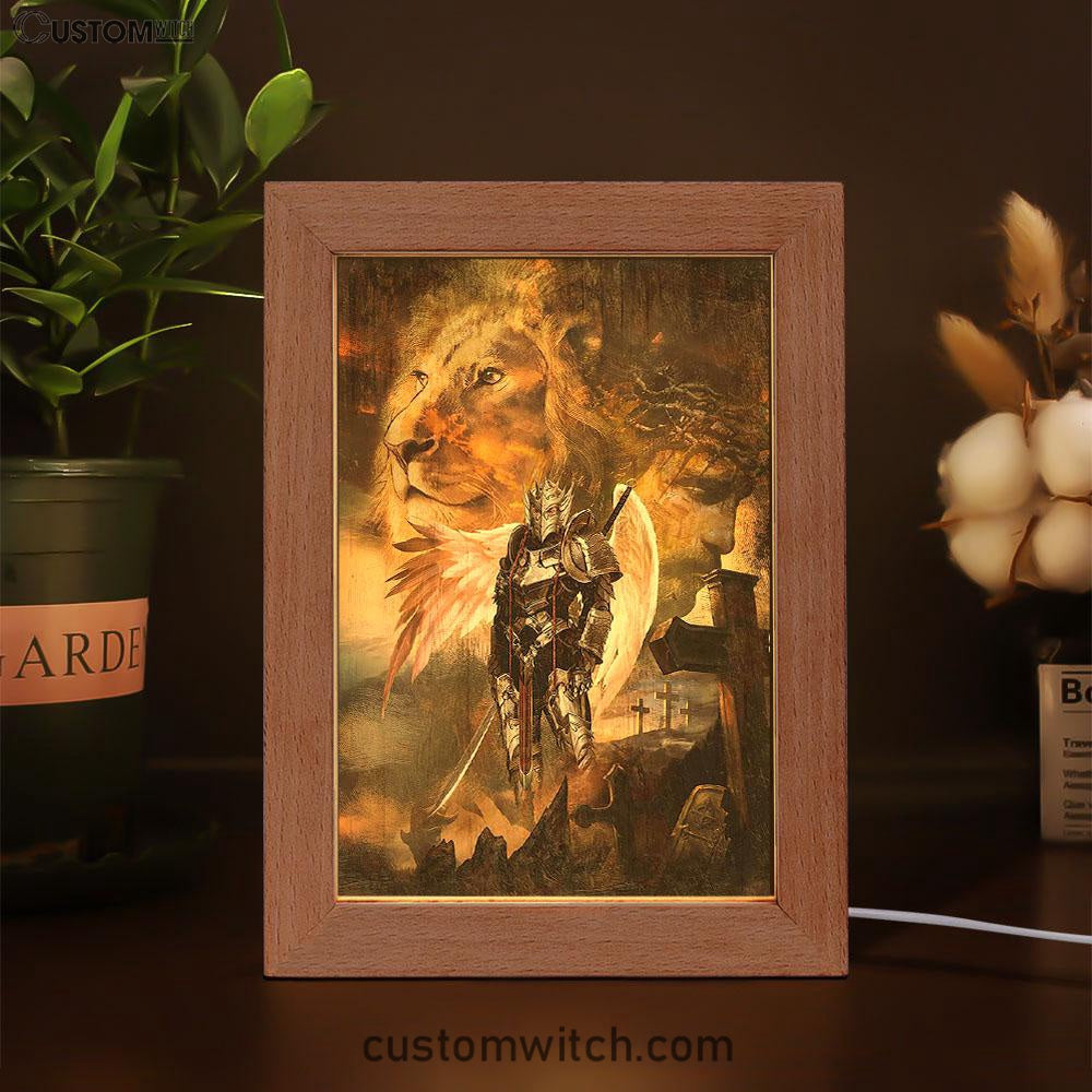 Warrior Jesus Lion Of Judah Cross Frame Lamp Art - Christian Art - Bible Verse Art - Religious Home Decor