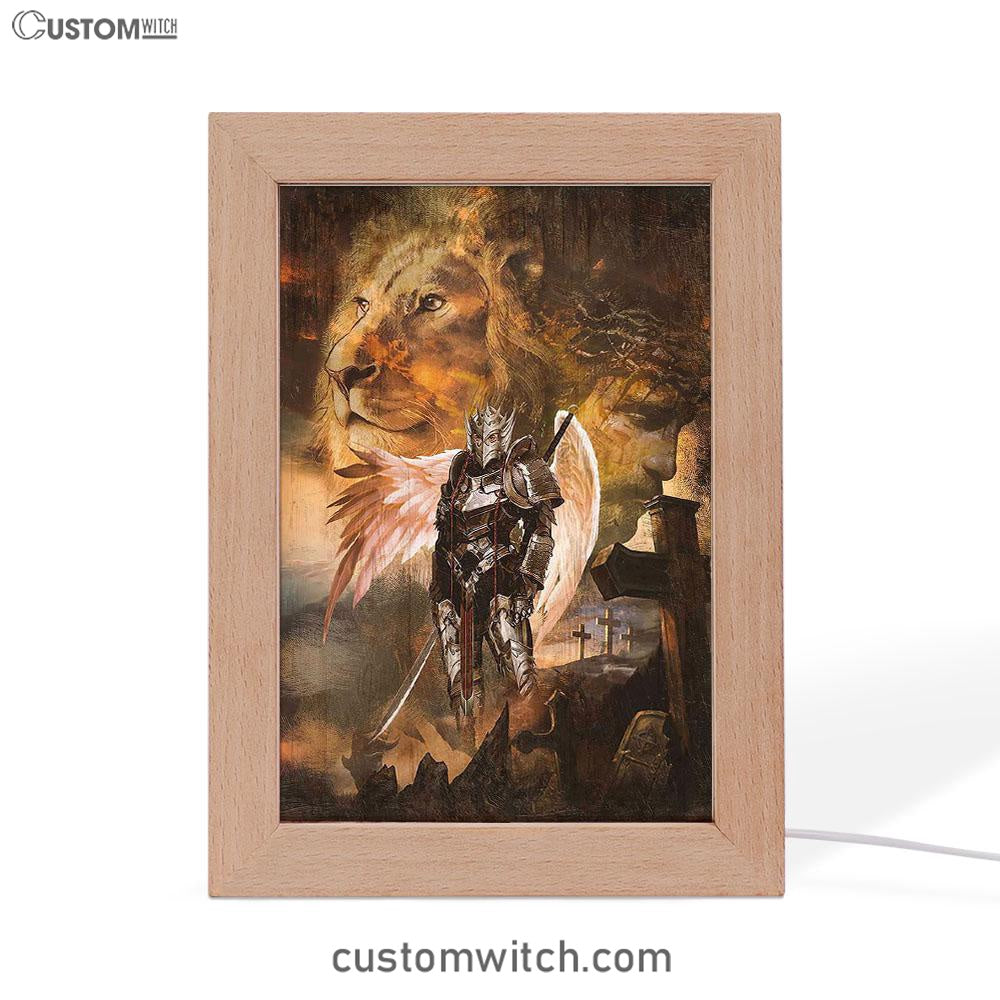 Warrior Jesus Lion Of Judah Cross Frame Lamp Art - Christian Art - Bible Verse Art - Religious Home Decor