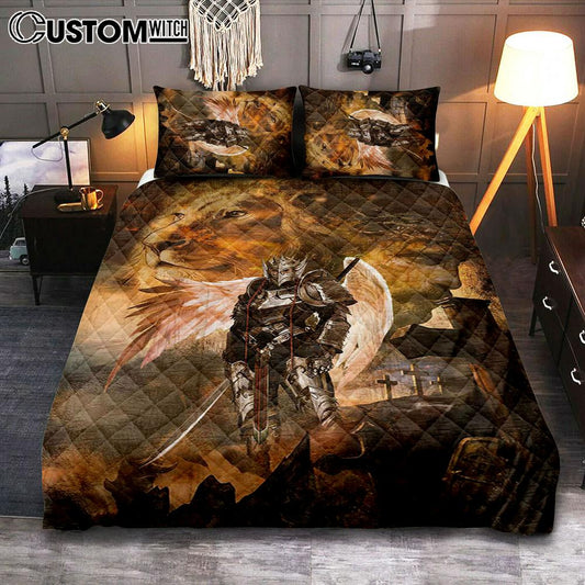 Warrior Jesus Lion Of Judah Cross Quilt Bedding Set Art - Christian Art - Bible Verse Bedroom - Religious Home Decor