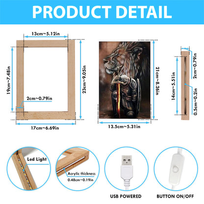 Warrior Knight Kneel And Lion Frame Lamp Art - Christian Home Decor - Religious Art