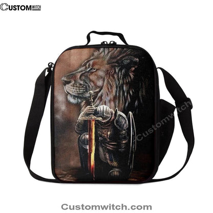 Warrior Knight Kneel And Lion Lunch Bag For Men And Women, Spiritual Christian Lunch Box For School, Work