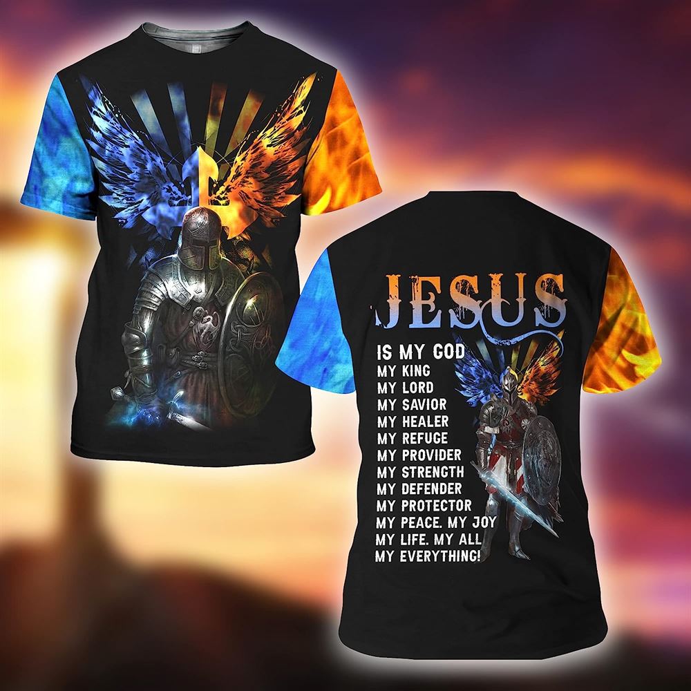 Warrior Lion Jesus Is My God My King All Over Print 3D T Shirt For Men And Women, Christian T-Shirt, Faith Shirt