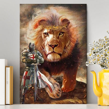 Warrior Of Christ And Lion Canvas Wall Art - Christian Home Decor - Religious Art