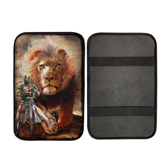 Warrior Of Christ And Lion Car Center Console Cover, Religious Car Interior Accessories