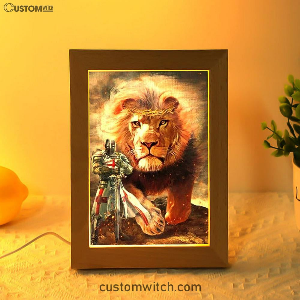 Warrior Of Christ And Lion Frame Lamp Art - Christian Home Decor - Religious Art