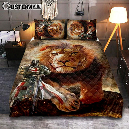 Warrior Of Christ And Lion Quilt Bedding Set Bedroom - Christian Home Decor - Religious Art