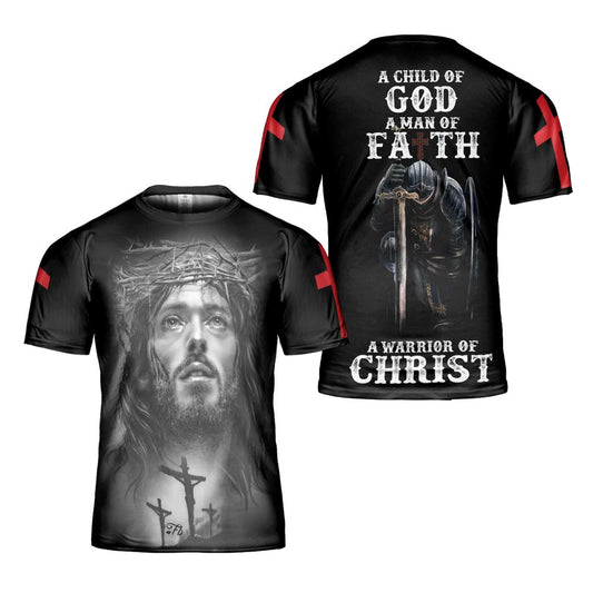 Warrior Of Christ Jesus Portrait Art A Child Of God A Man Of Faith Warrior Of Christ All Over Print 3D T Shirt For Men And Women, Christian T-Shirt