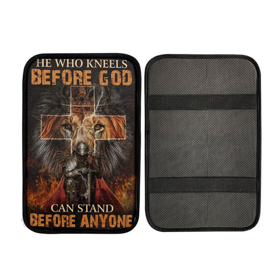 Warrior Of Christ, Lion Of Judah, He Who Kneels Before God Car Center Console Cover, Car Armrest Pad, Christian Gift, Armrest Box Mat