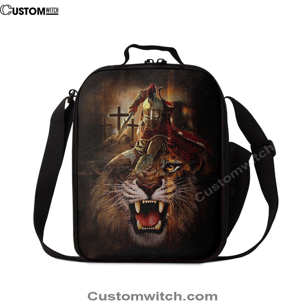 Warrior Of God Three Wooden Crosses Great Lion Of Judah Lunch Bag For Men And Women, Spiritual Christian Lunch Box For School, Work