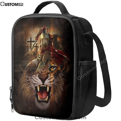 Warrior Of God Three Wooden Crosses Great Lion Of Judah Lunch Bag For Men And Women, Spiritual Christian Lunch Box For School, Work