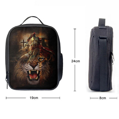 Warrior Of God Three Wooden Crosses Great Lion Of Judah Lunch Bag For Men And Women, Spiritual Christian Lunch Box For School, Work