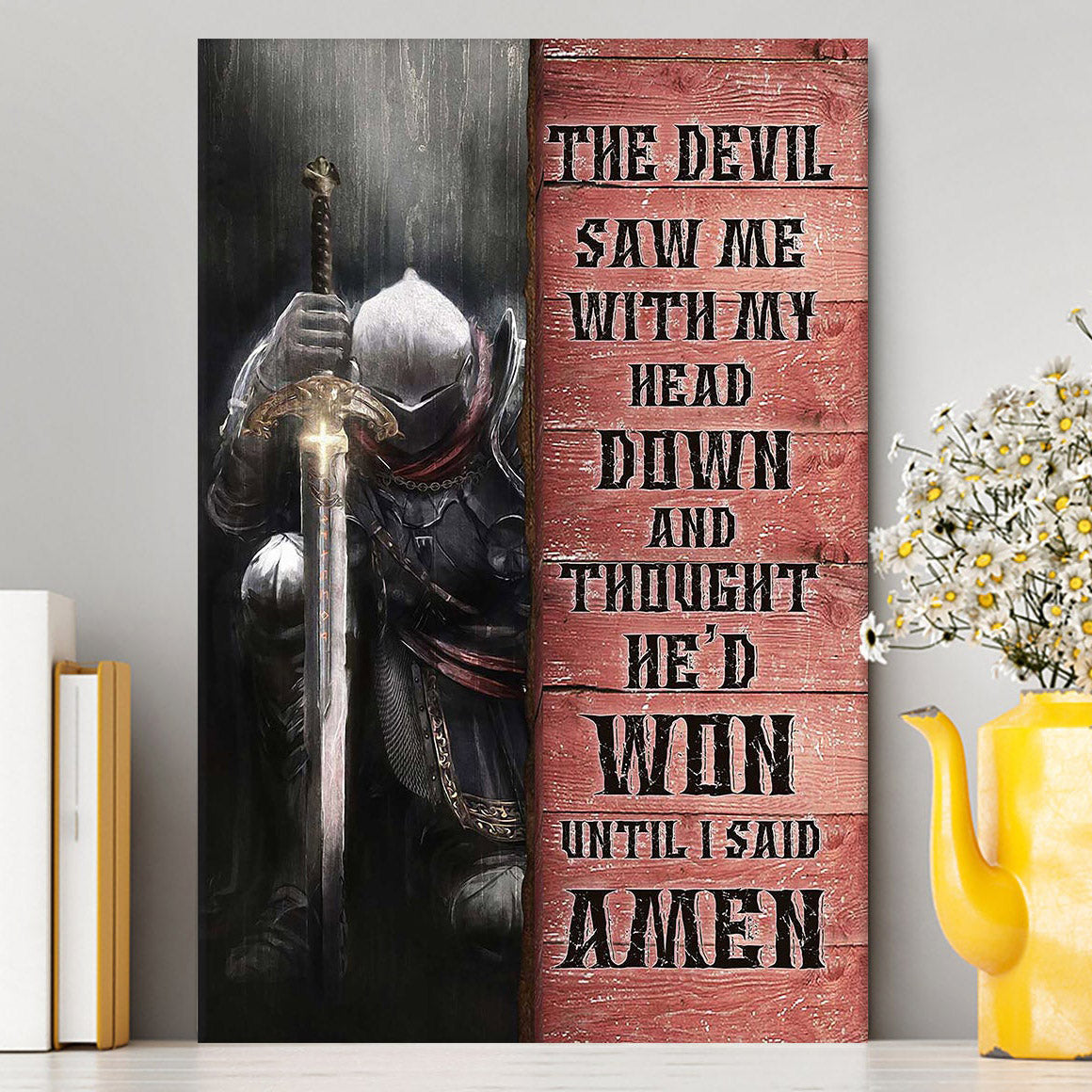 Warrior The Devil Thought He'd Won Until I Said Amen Canvas Art - Christian Art - Bible Verse Wall Art - Religious Home Decor