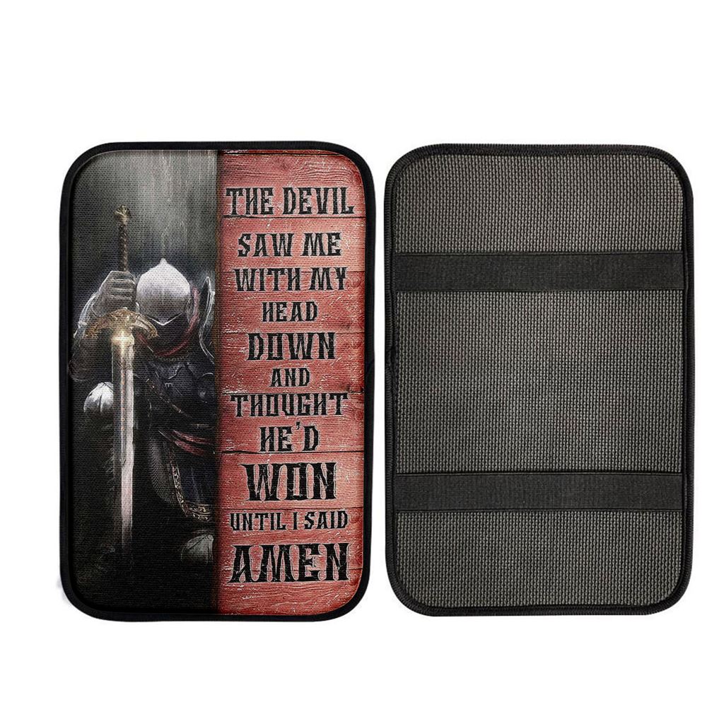 Warrior The Devil Thought He'd Won Until I Said Amen Car Center Console Cover, Bible Verse Car Interior Accessories