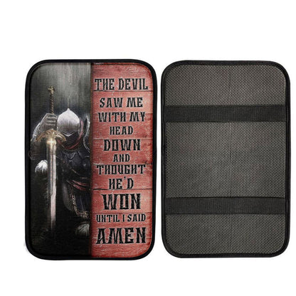 Warrior The Devil Thought He'd Won Until I Said Amen Car Center Console Cover, Bible Verse Car Interior Accessories