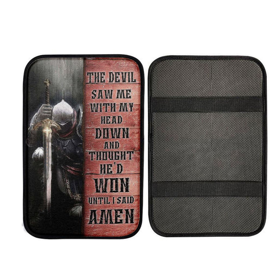 Warrior The Devil Thought He'd Won Until I Said Amen Car Center Console Cover, Bible Verse Car Interior Accessories