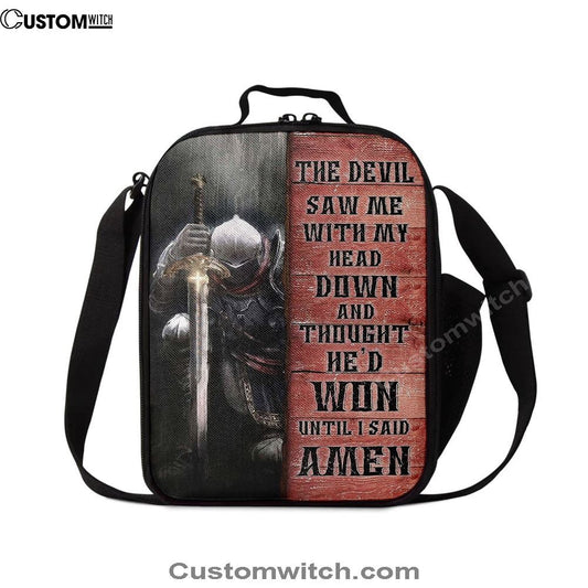 Warrior The Devil Thought He'd Won Until I Said Amen Lunch Bag For Men And Women, Spiritual Christian Lunch Box For School, Work