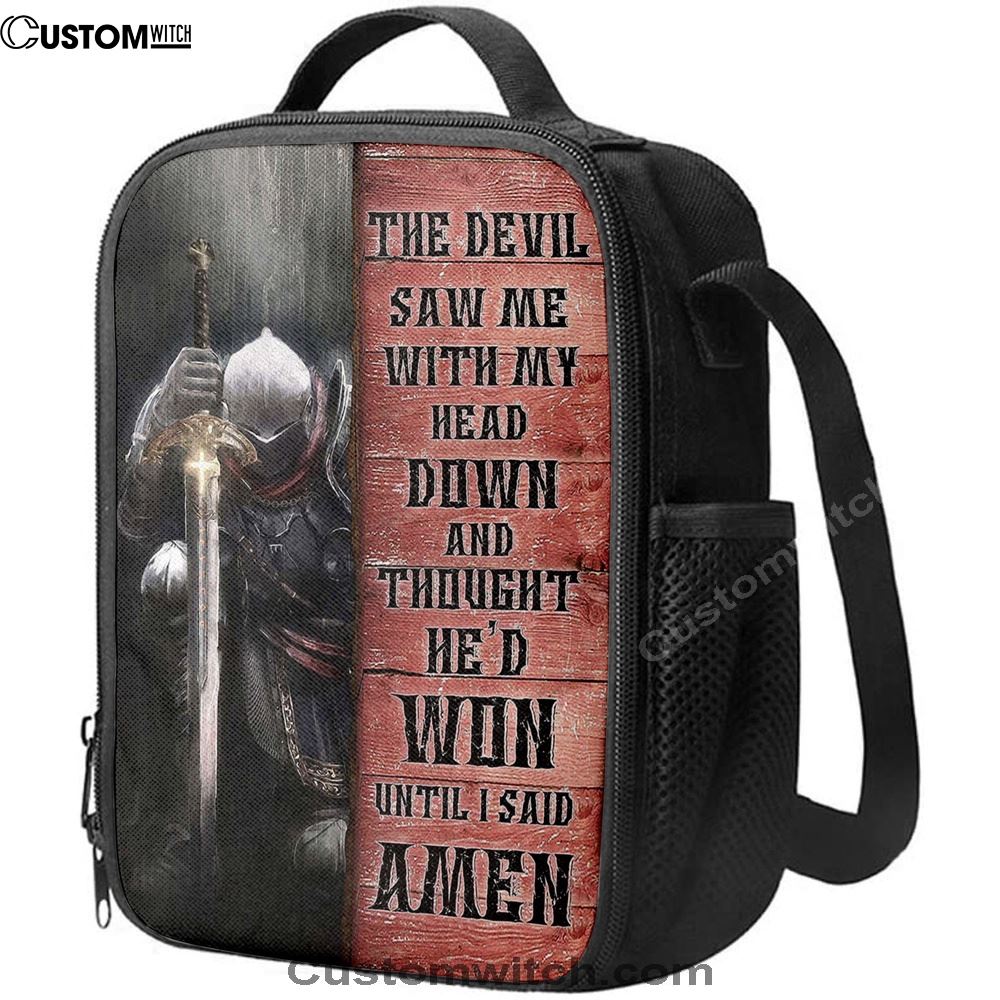 Warrior The Devil Thought He'd Won Until I Said Amen Lunch Bag For Men And Women, Spiritual Christian Lunch Box For School, Work