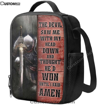 Warrior The Devil Thought He'd Won Until I Said Amen Lunch Bag For Men And Women, Spiritual Christian Lunch Box For School, Work